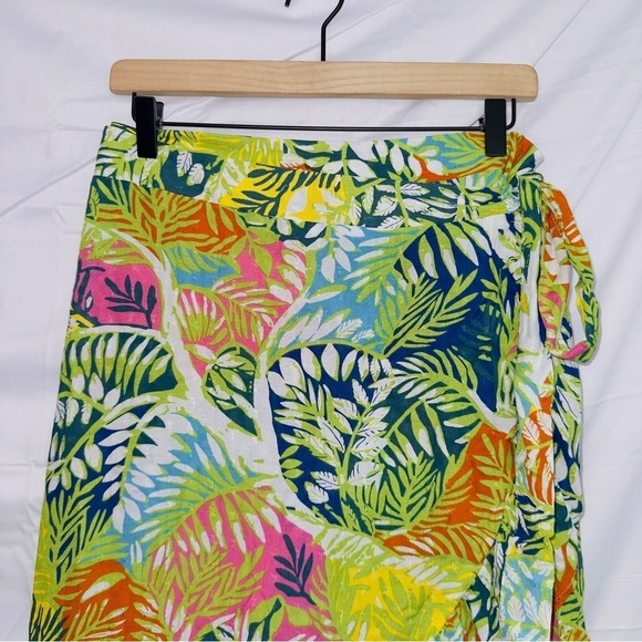 Nicole Miller Multicolor Tropical Floral Print Faux Wrap Midi Skirt size medium - Picture 2 of 6
